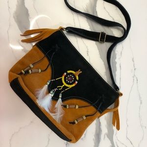 Native American Suede Leather Shoulder Bag Embellished with a Dream Catcher